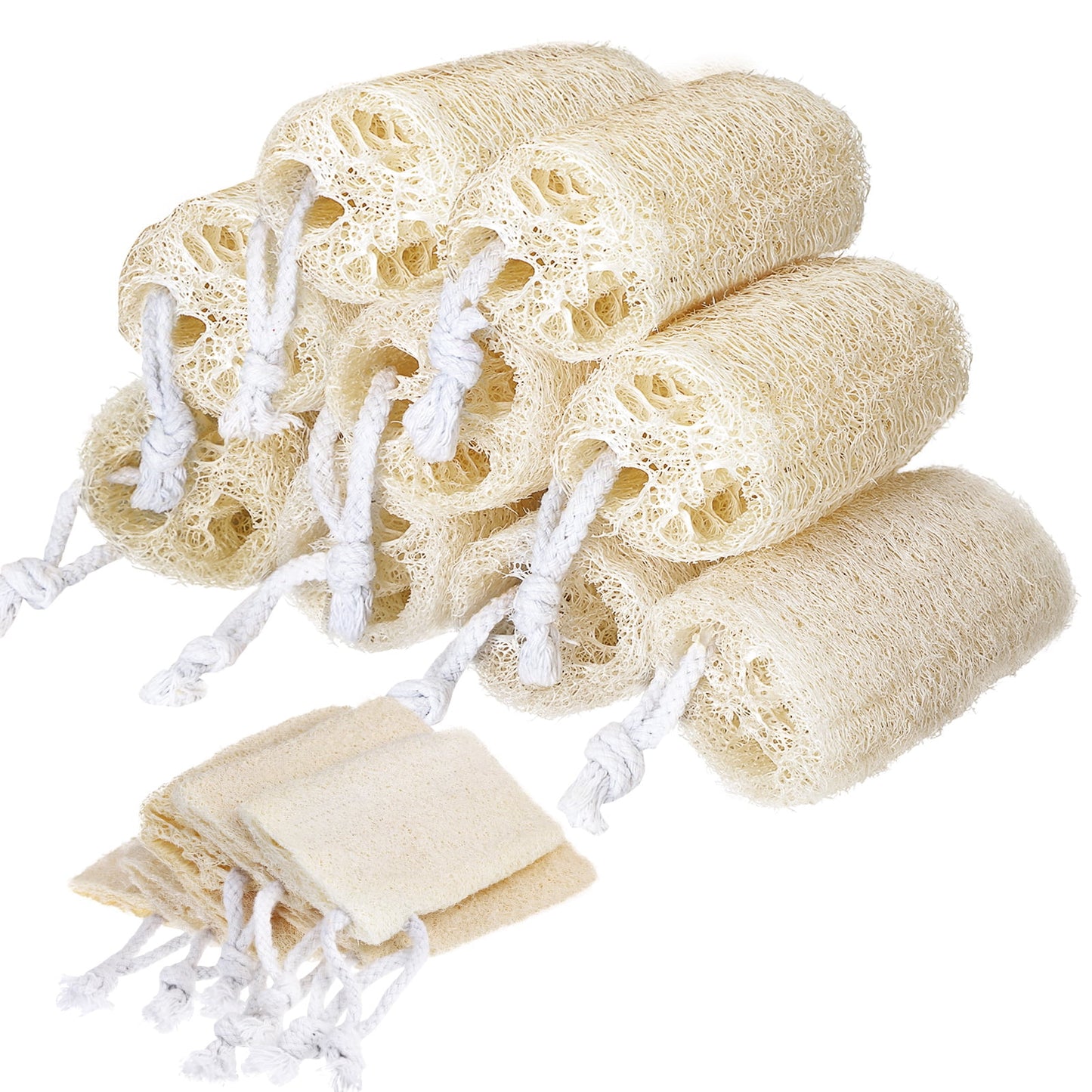 AOWOO 9 Pack Natural Loofah Sponge, Unbleached, 3.9x2.36 in Natural Loofah Exfoliating Bath Scrubber for Adults, Men and Women Shower or Cleaning Kitchenware