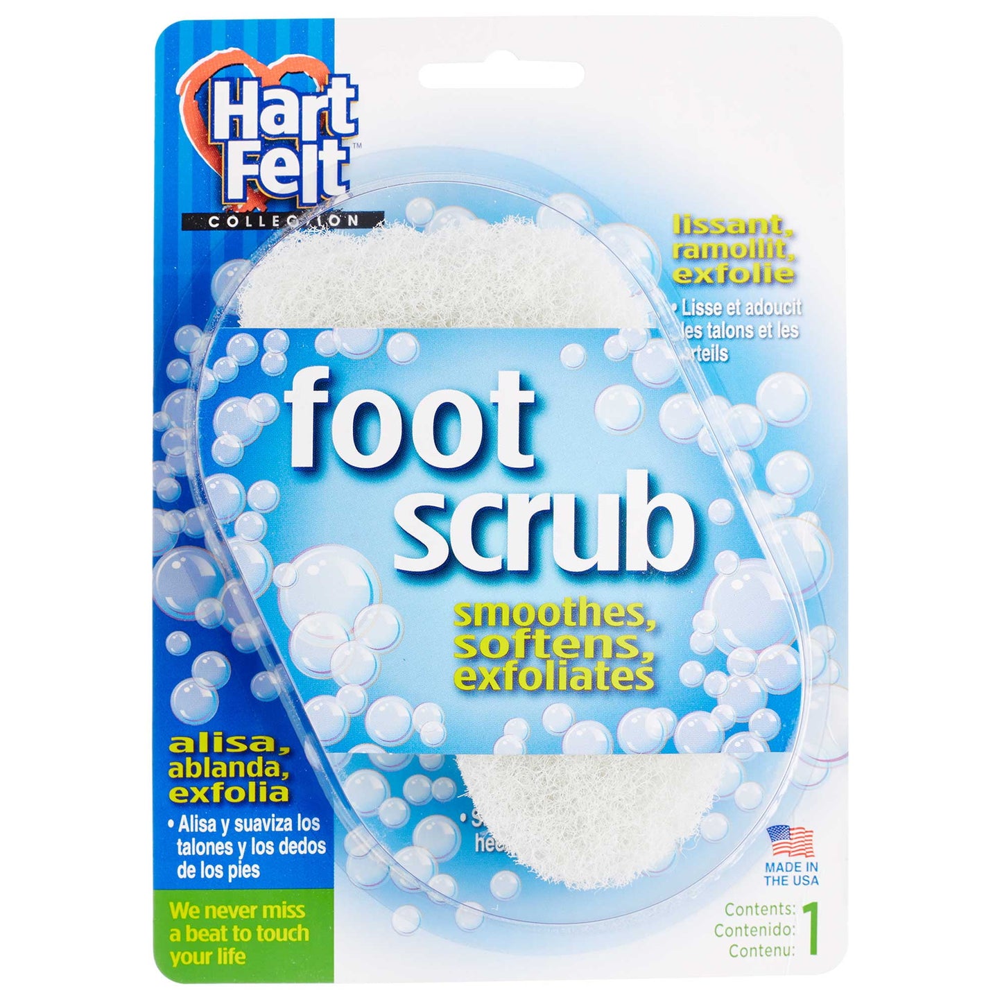 HartFelt Exfoliating Foot Scrubber Sponge for Adults – Smooths Heels & Toes, 1 Count, White