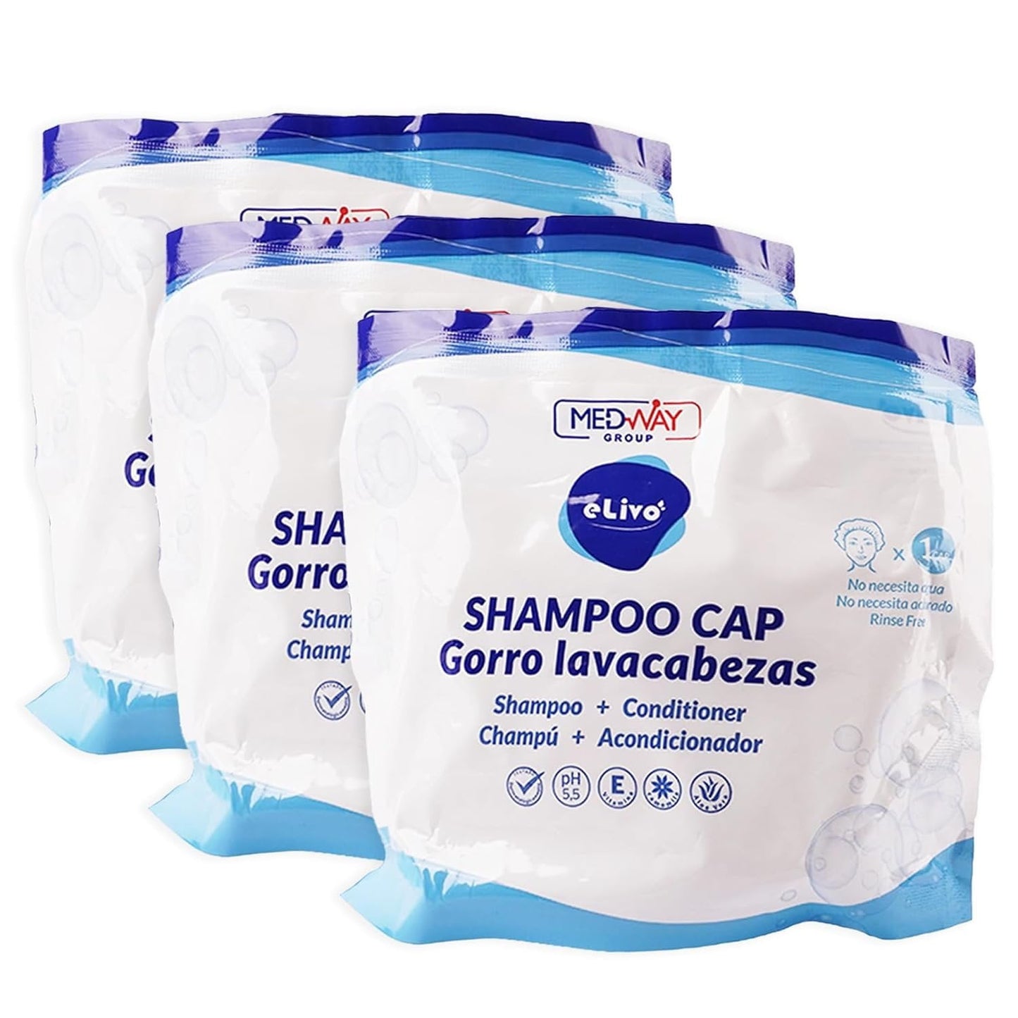 MedVance No Rinse Shampoo Cap Rinse Free Shower Cap that Shampoos & Conditions PH Balanced & Hypoallergenic Waterless Hair Wash 3 Pack